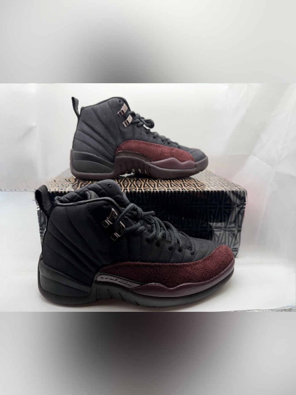 Jordan 12 Retro “A MA MANIERE” High-Top Sneakers in Black and Burgundy Crush